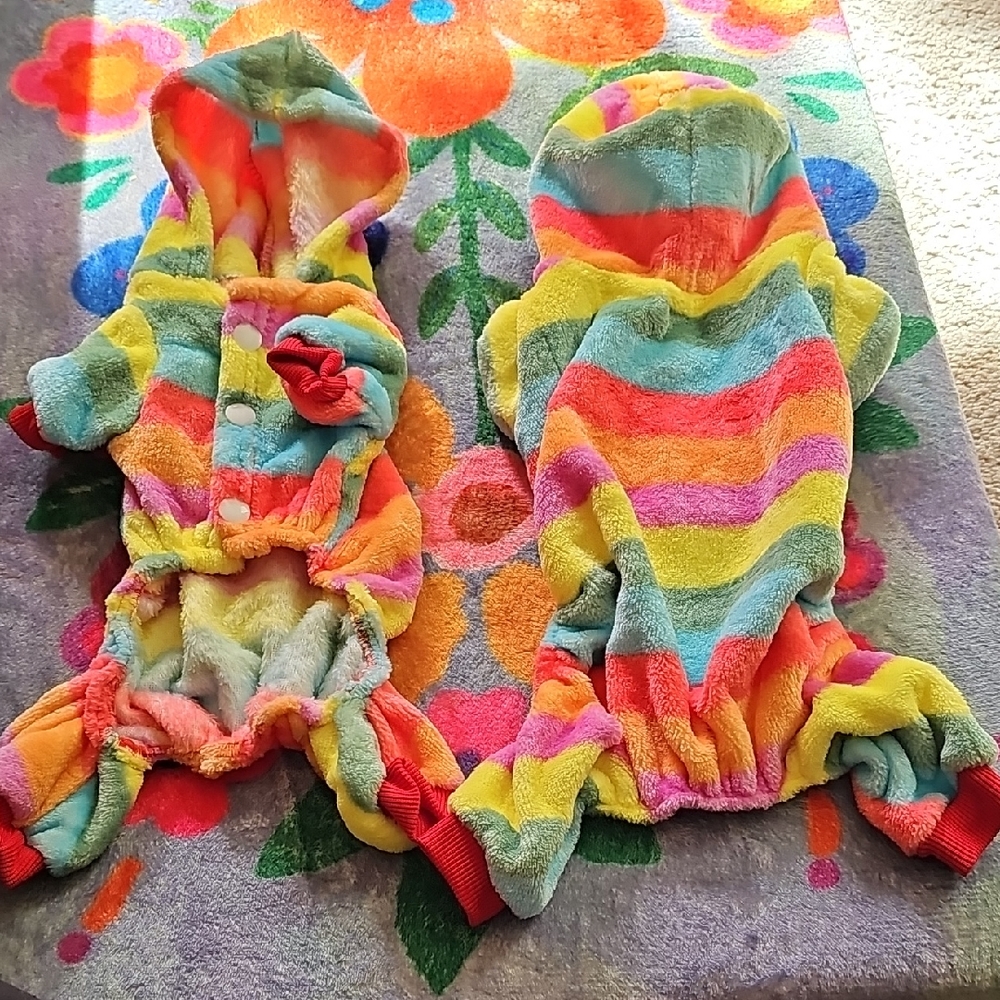 2 Medium Rainbow Striped Dog Hoodie